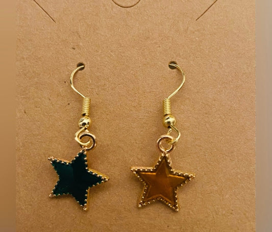 CLEARANCE Handcrafted Christmas Stars Mix Match Earrings Drop - Green & Yellow