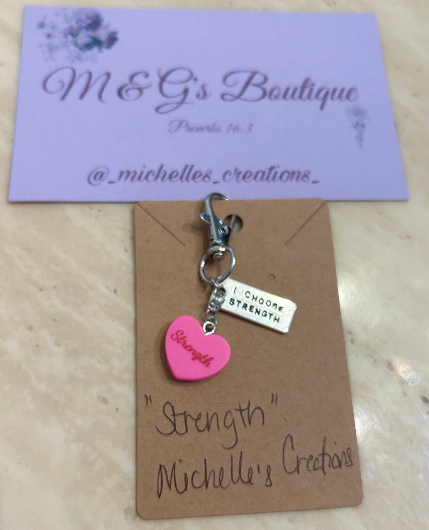 Cutie Creation Mix Match Charm Breast Cancer Awareness Keychain - I Choose Strength