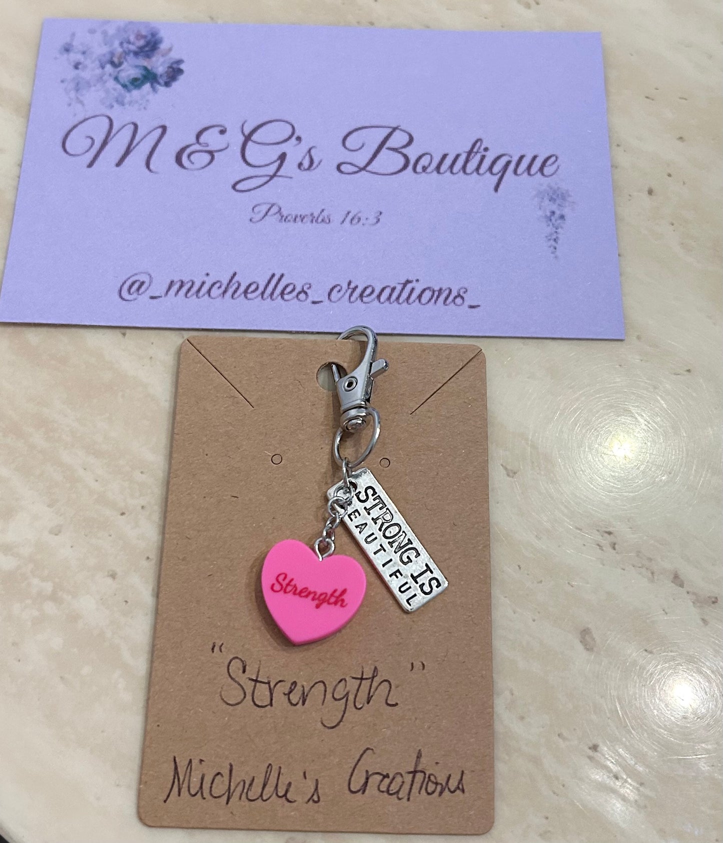 Cutie Creation Mix Match Charm Breast Cancer Awareness Keychain - Strength - Strong is beautiful