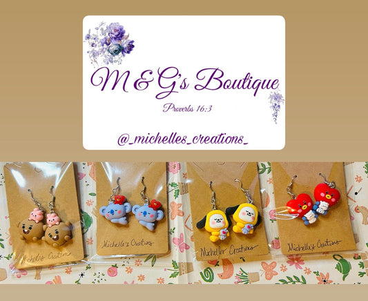 Cutie Creation BT21 K-Pop Character Charm Earrings BTS