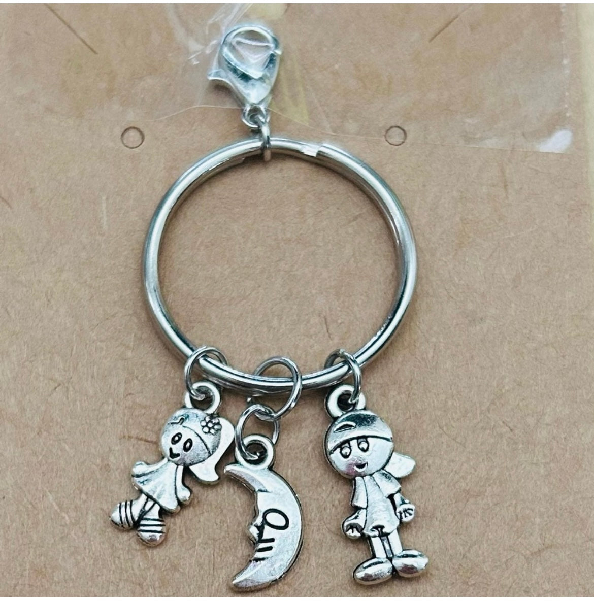 Handcrafted Bag/Zipper Charms “To The Moon And Back” Girl, Moon, Boy silver tone