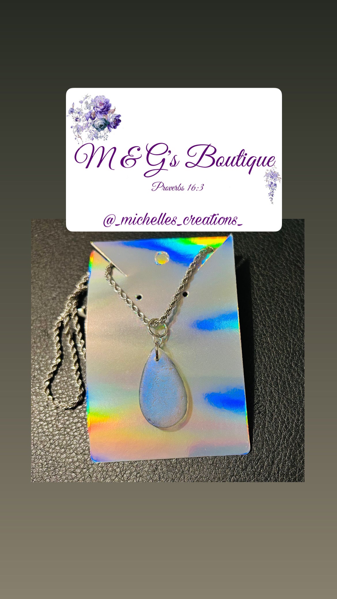 Cutie Creation Glass Platinum Teardrop Charm Pendant Chain