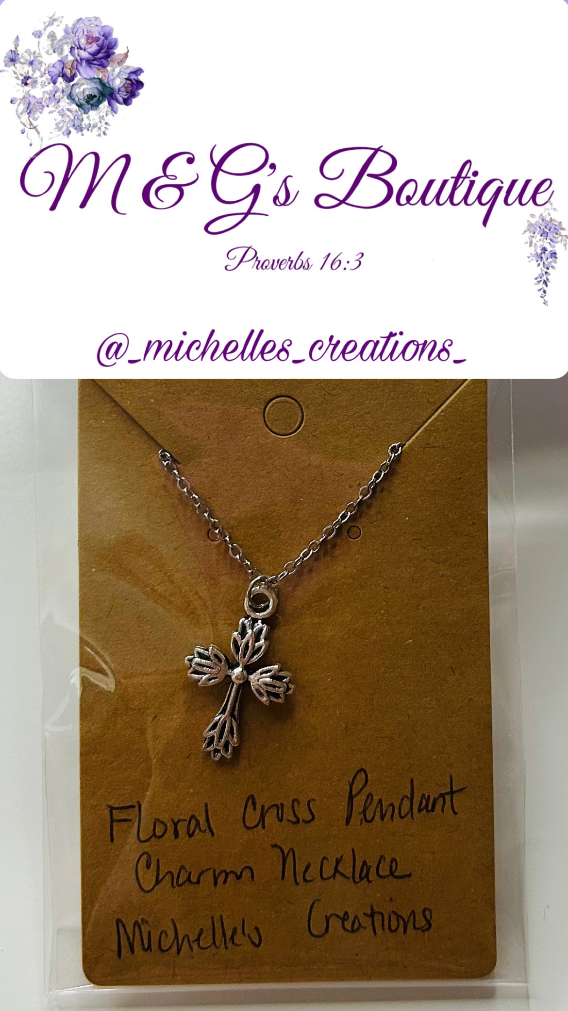 Necklace Floral Cross Pendant Charm Chain
