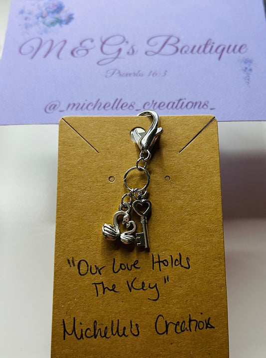 Handmade “Our Love Holds The Key” Bag Charm Keychain