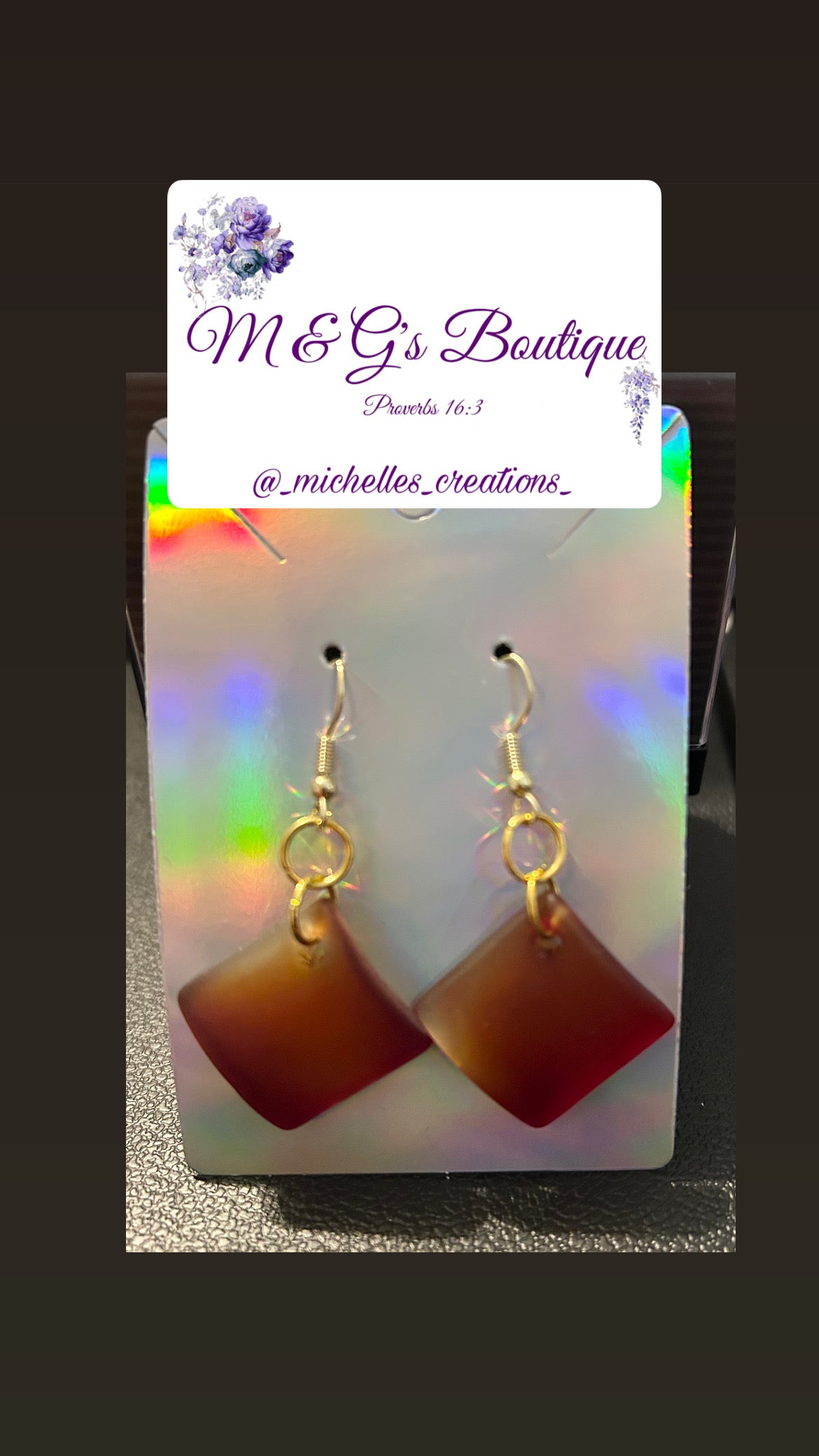 Cutie Creation Cherry Red Beach-Style Glass Curved Diamond Square Pendant Valentine Earrings