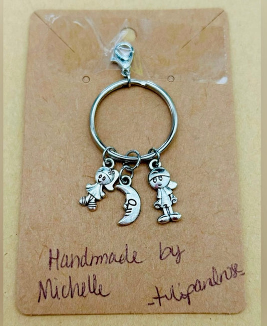 Handcrafted Bag/Zipper Charms “To The Moon And Back” Girl, Moon, Boy silver tone