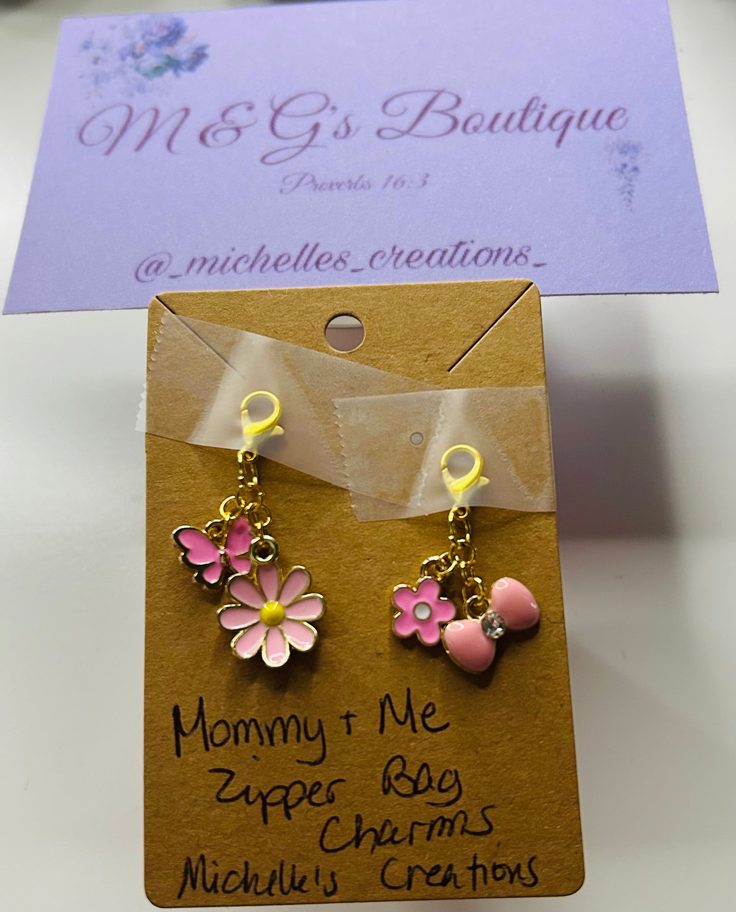Handmade Mommy & Me Pinky Zipper Bag Charms Bundle for Mom & Princess Gold tone