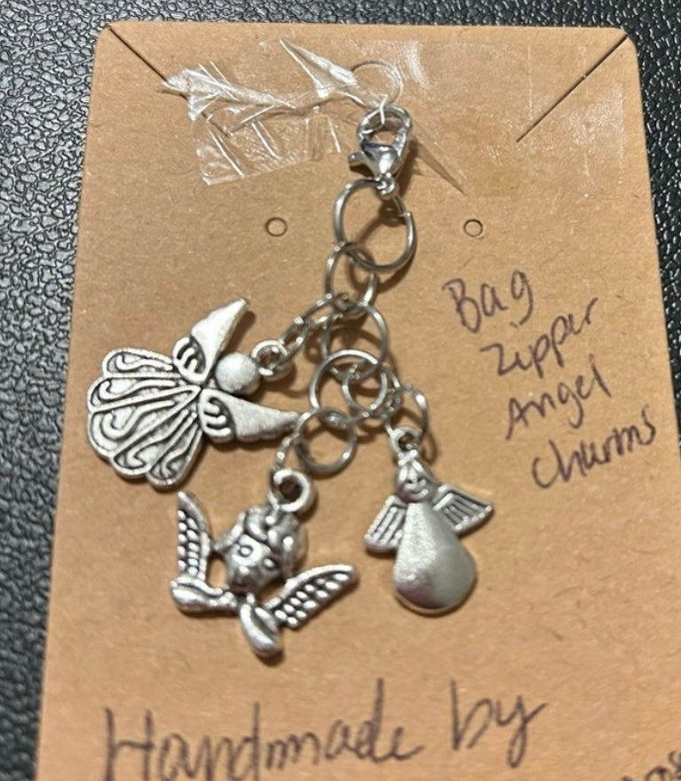 Handmade Cute Angels Zipper Bag Charms keychain. Silver-tone.