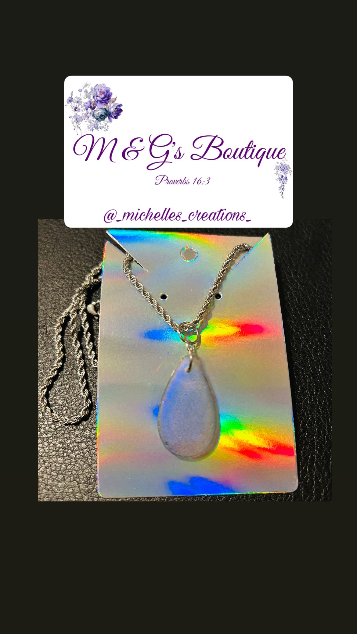 Cutie Creation Glass Platinum Teardrop Charm Pendant Chain