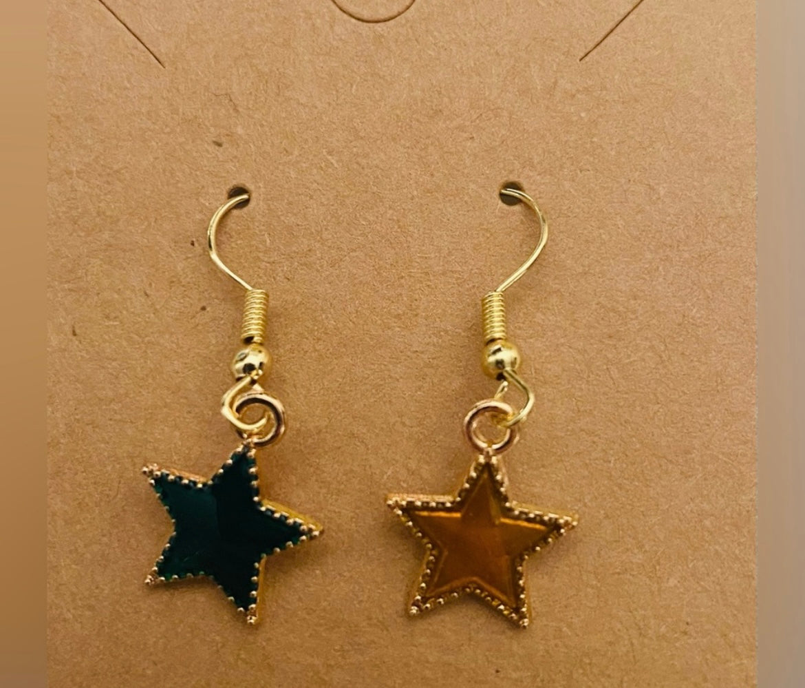 Handcrafted Christmas Stars Mix Match Earrings Drop - Green & Yellow