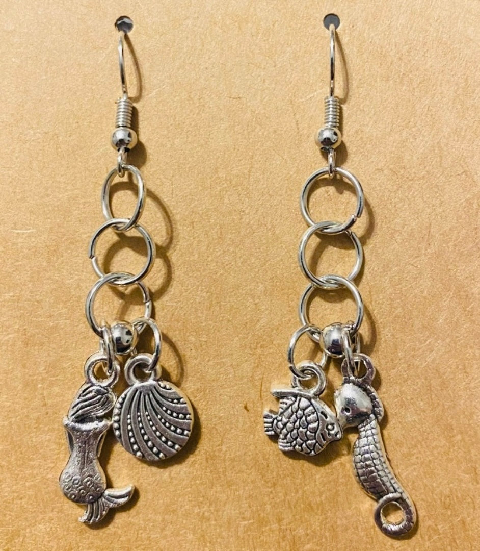 Handmade Mix Match Little Mermaid Under The Sea Inspired Silver tone Earrings