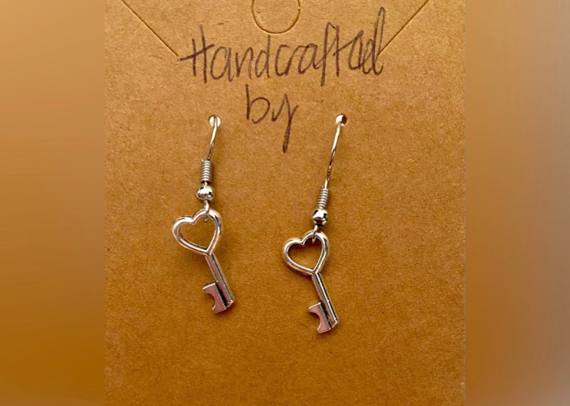 Handcrafted Fashion Mini Silver-tone Key Drop Earrings