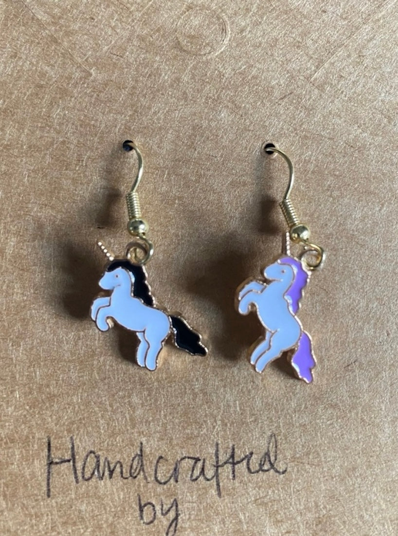 Handcrafted Black and Purple Unicorn Mix Match Earrings Drop