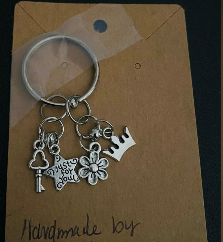 Handmade Collection of Charms keychain. Silver-tone.