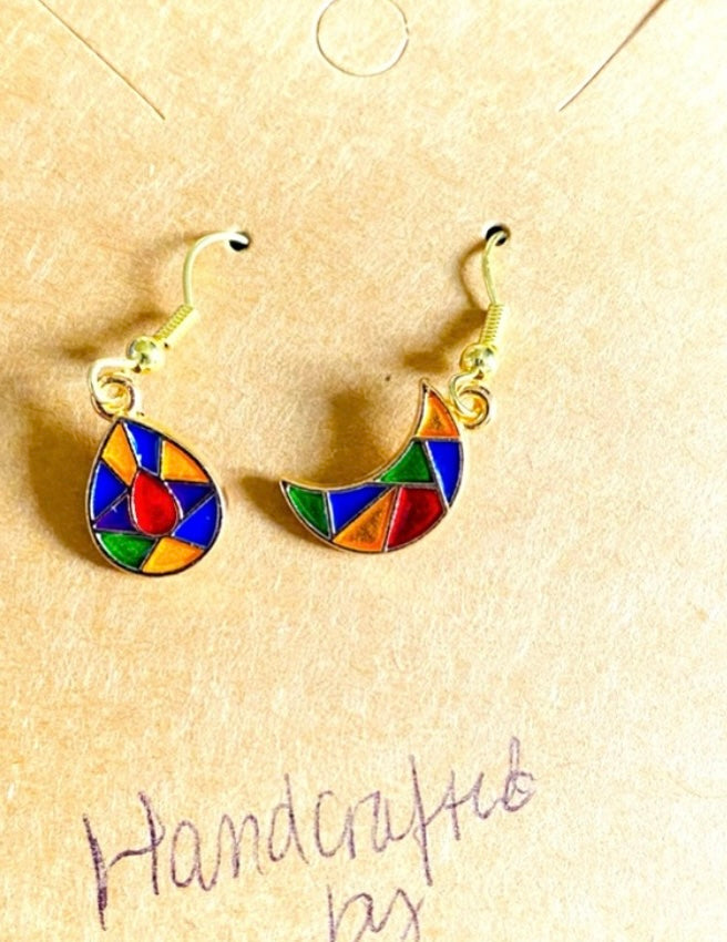 Handcrafted Mosaic Stain Glass Shaped Mix Match Earrings Drop - Multicolored