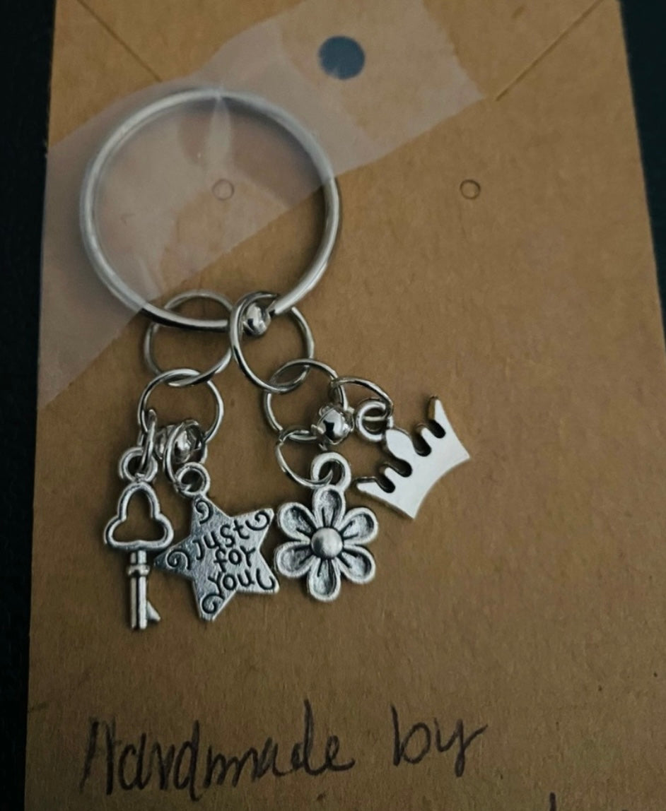 Handmade Collection of Charms keychain. Silver-tone.