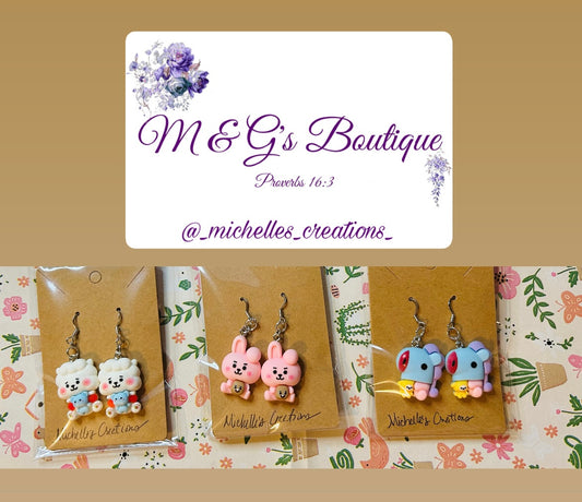 Cutie Creation BT21 K-Pop Character Charm Earrings BTS