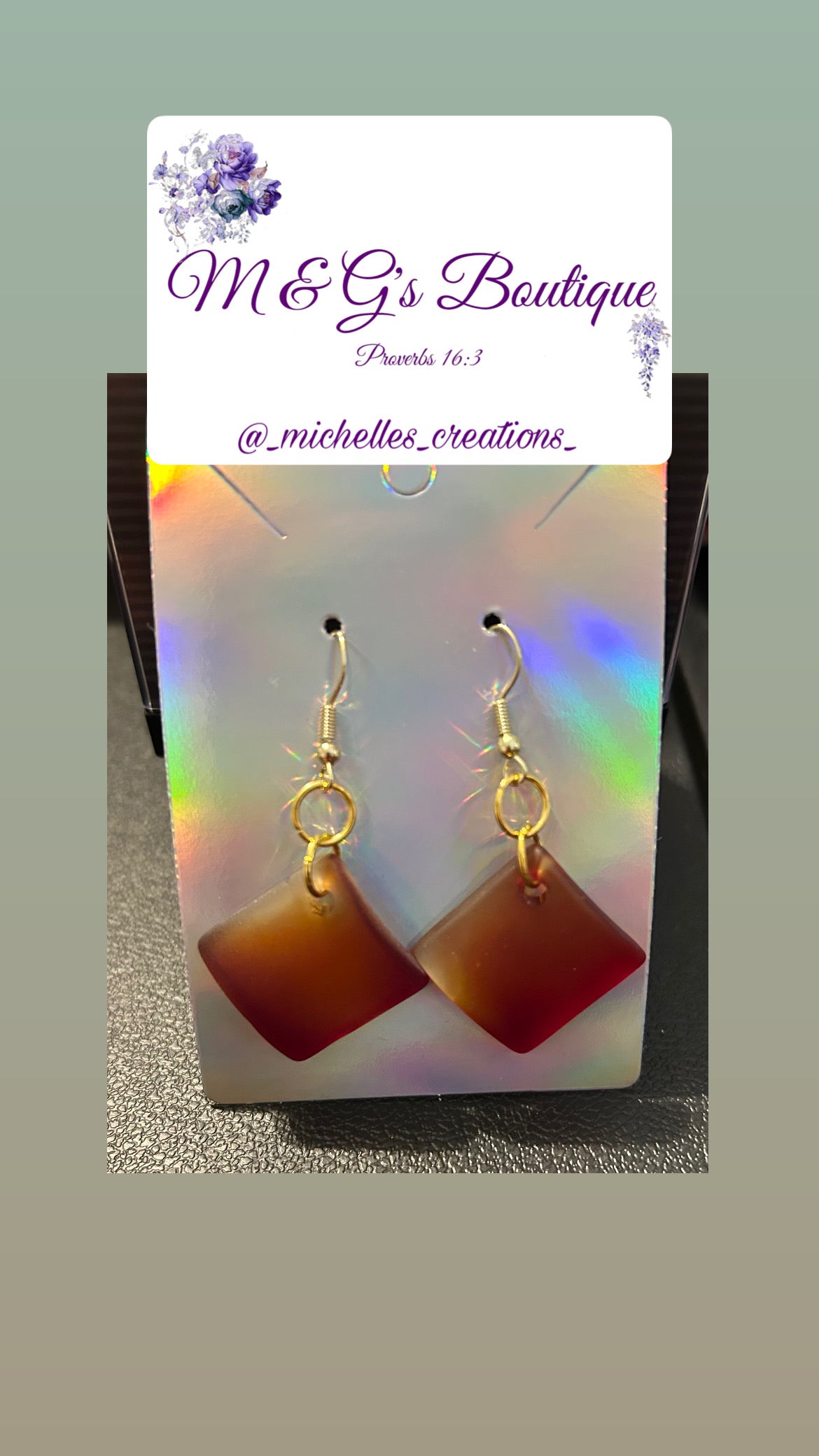 Cutie Creation Cherry Red Beach-Style Glass Curved Diamond Square Pendant Valentine Earrings