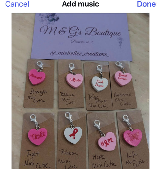 Cutie Creations Mini Cutie Breast Cancer Awareness + Support Zipper Pulls