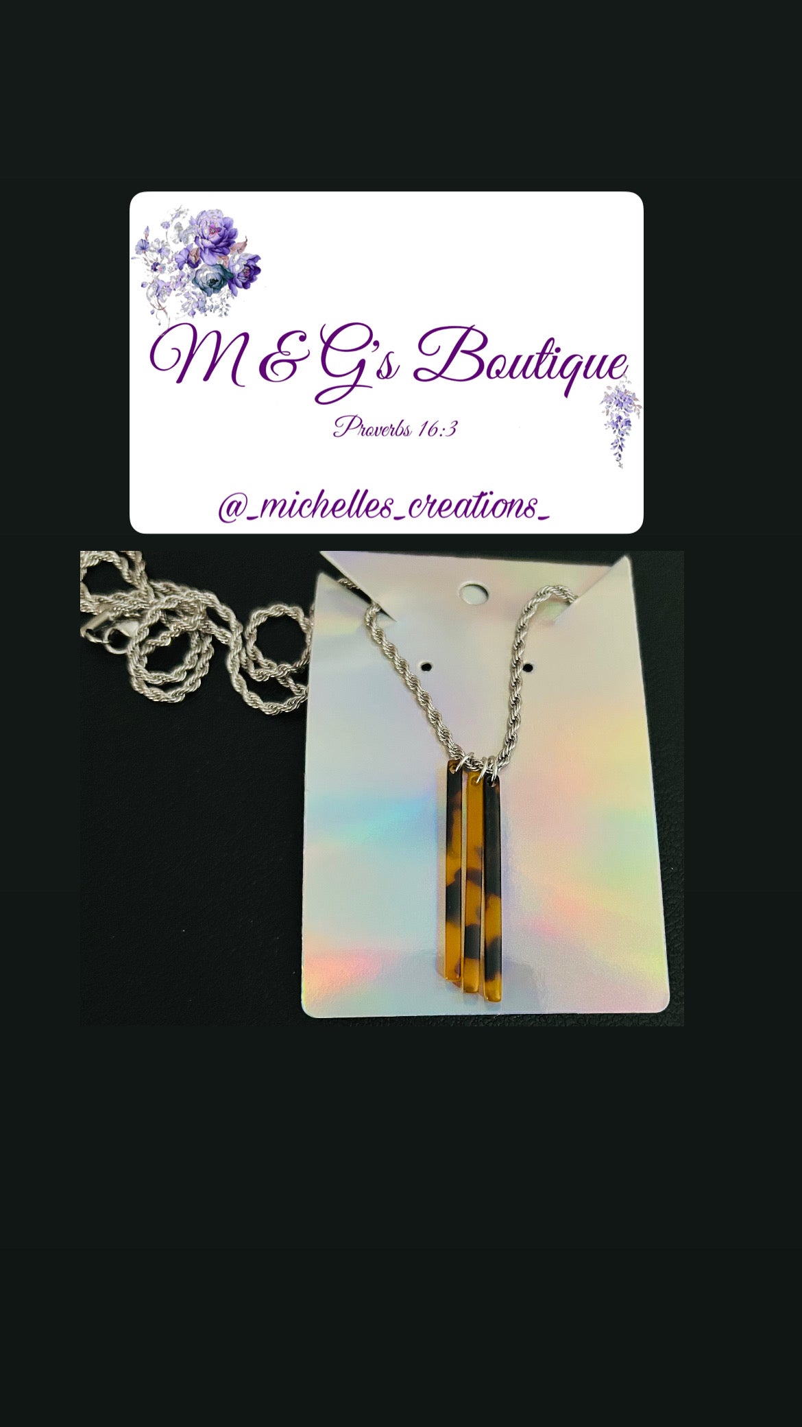 Cutie Creation Triple Tortoise Shell Stick Drops Charm Pendant Chain