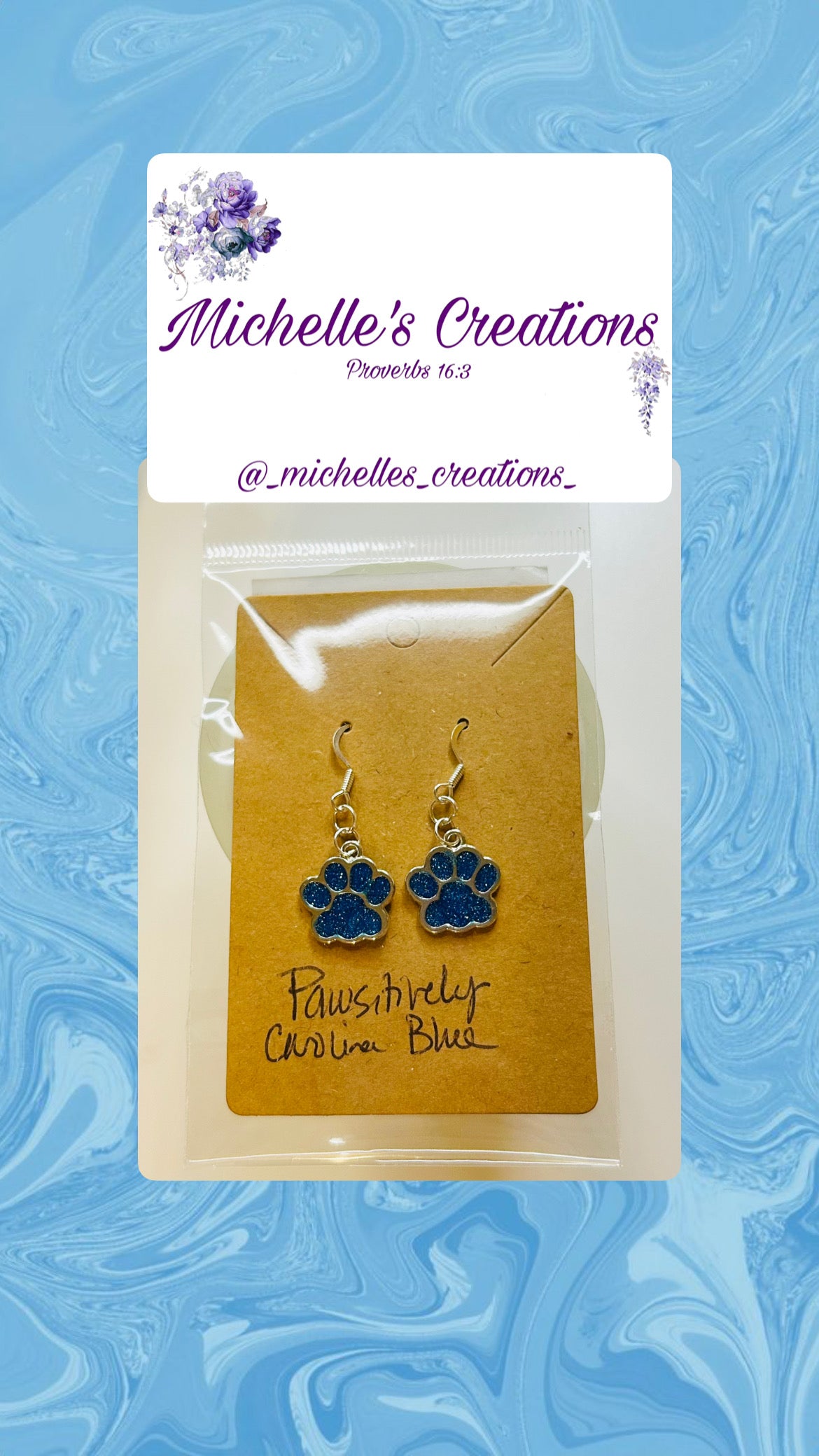 Cutie Creation Pawsitively Carolina Blue Paw Print Charm Earrings