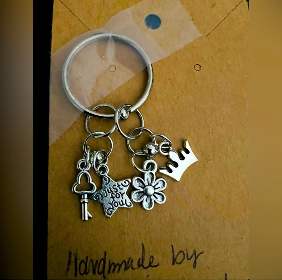 Handmade Collection of Charms keychain. Silver-tone.