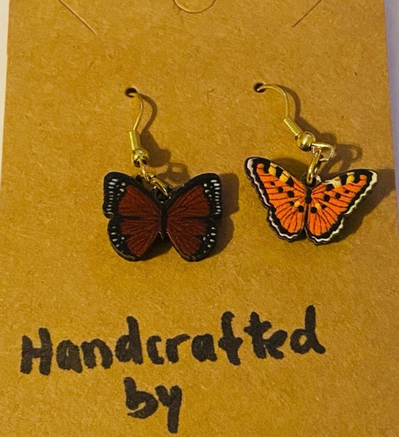 Handcrafted Wooden Butterfly Fashion Drop Earrings