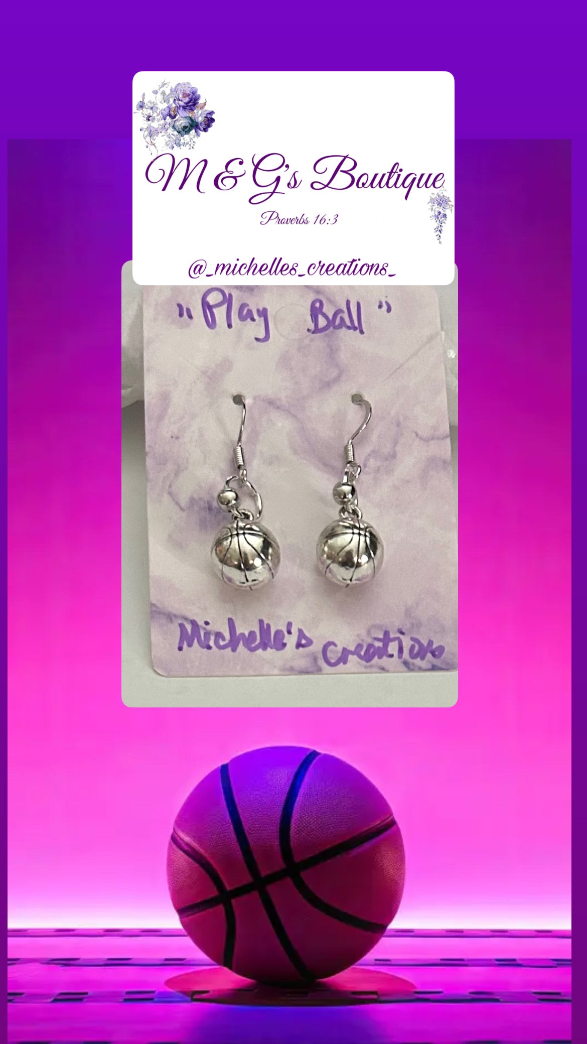 Cutie Creation “Play Ball” Basketball Charm Earrings
