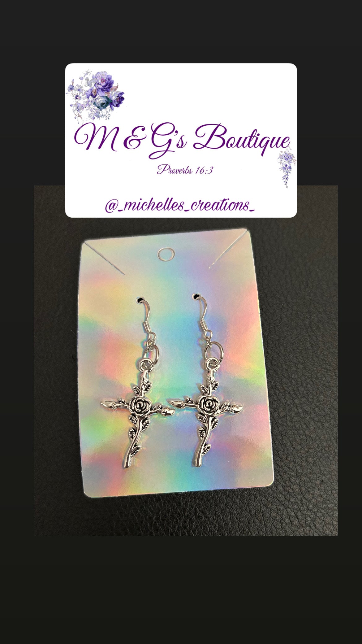 Cutie Creations Rose Cross Charm Earrings