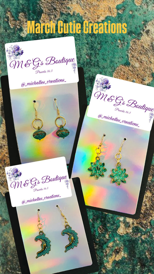 CLEARANCE: Cutie Creations of the Month: March- Vernal Verdigris Charm Earrings