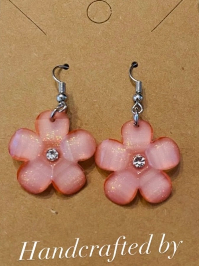 Handcrafted Pink Flower Fashion Drop Earrings