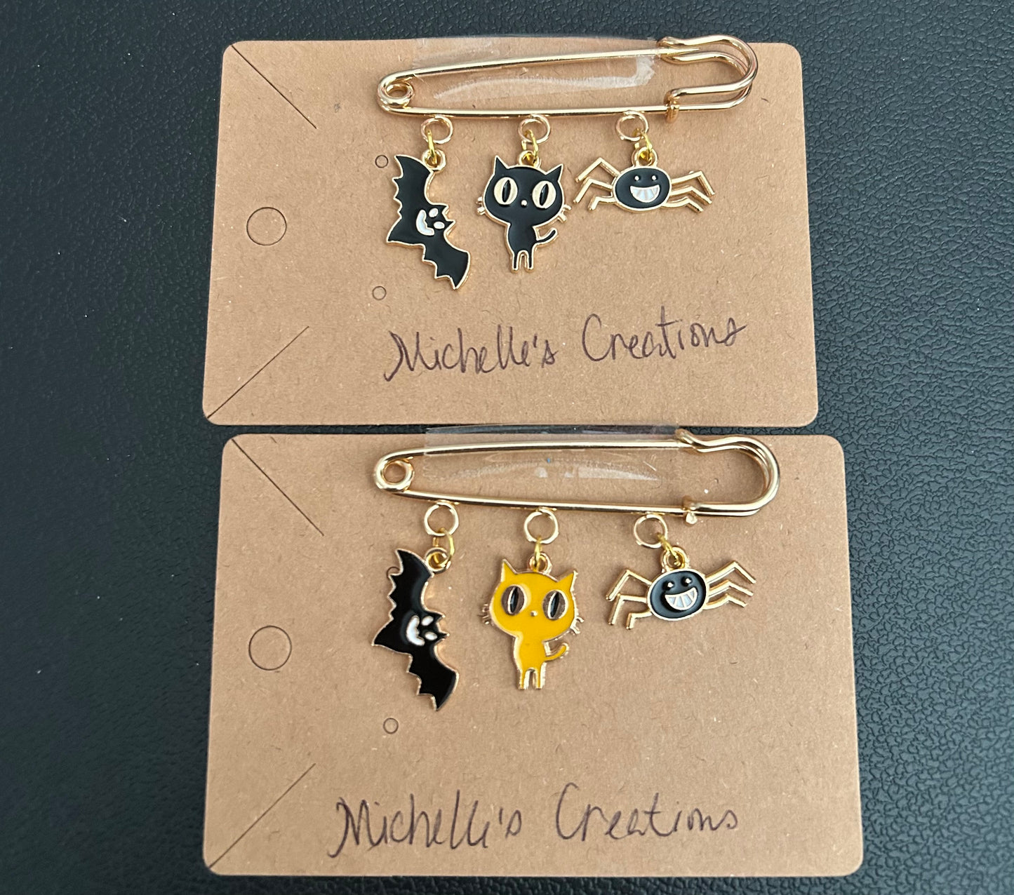 Cutie Creation Bat, Kitty, Spider Charms Brooch Pin