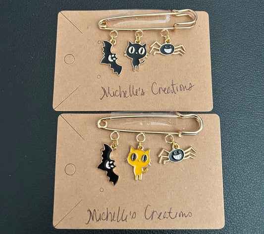 Cutie Creation Bat, Kitty, Spider Charms Brooch Pin