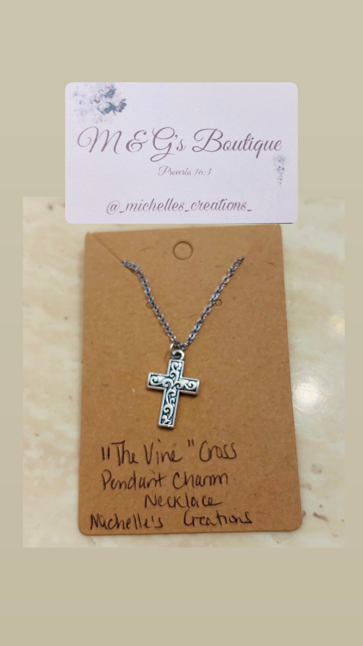 Necklace “The Vine” Cross Pendant Charm Chain