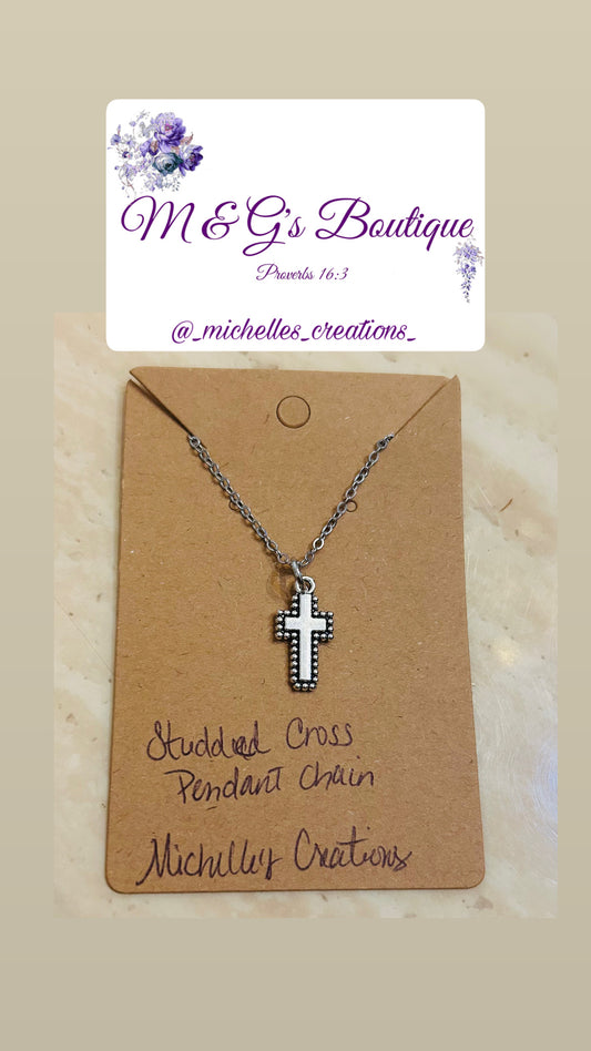 Necklace Studded Cross Pendant Chain
