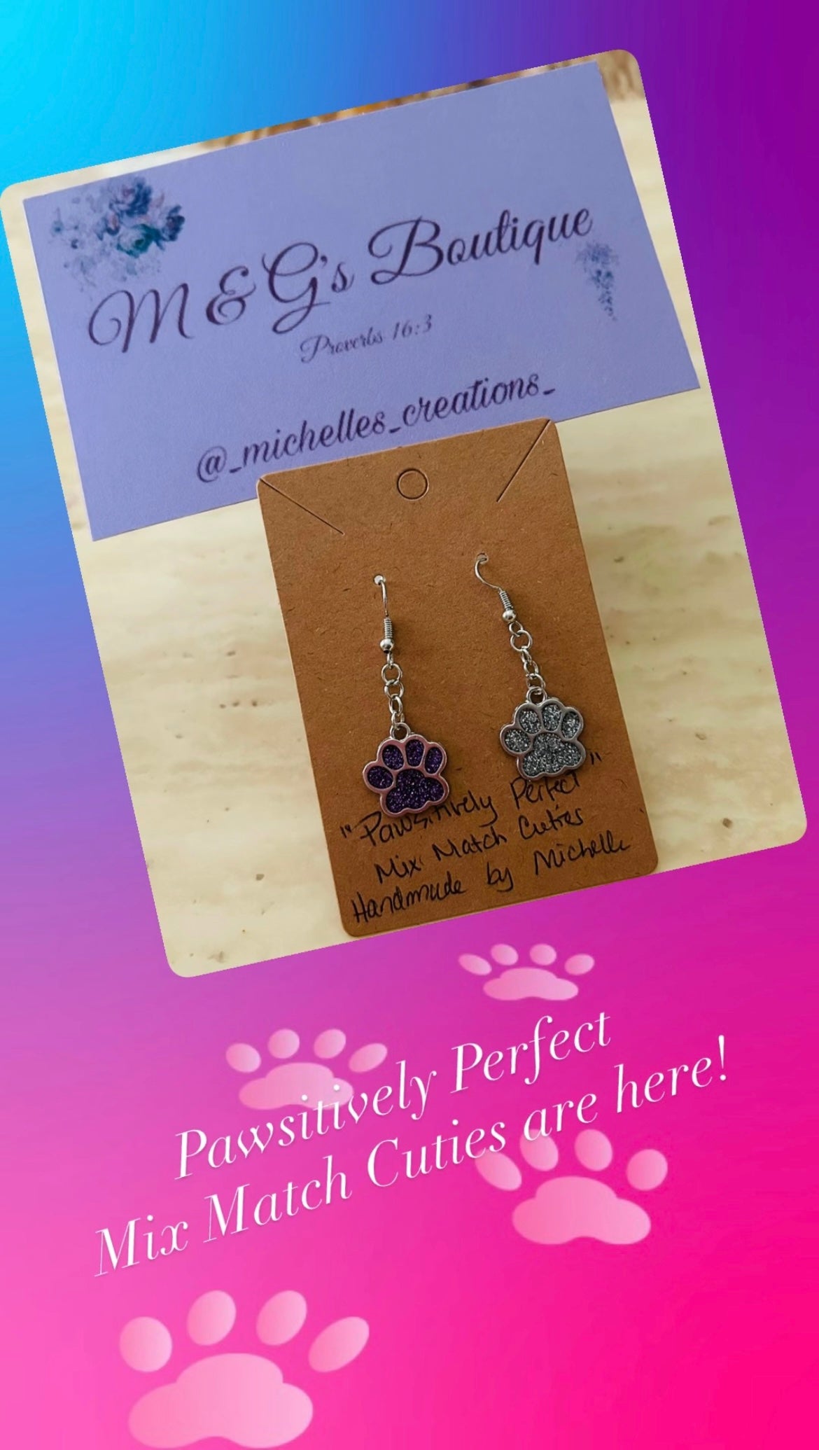 Handmade Mix Match “Pawsitively Perfect” Paw Print Charm Drop Earrings