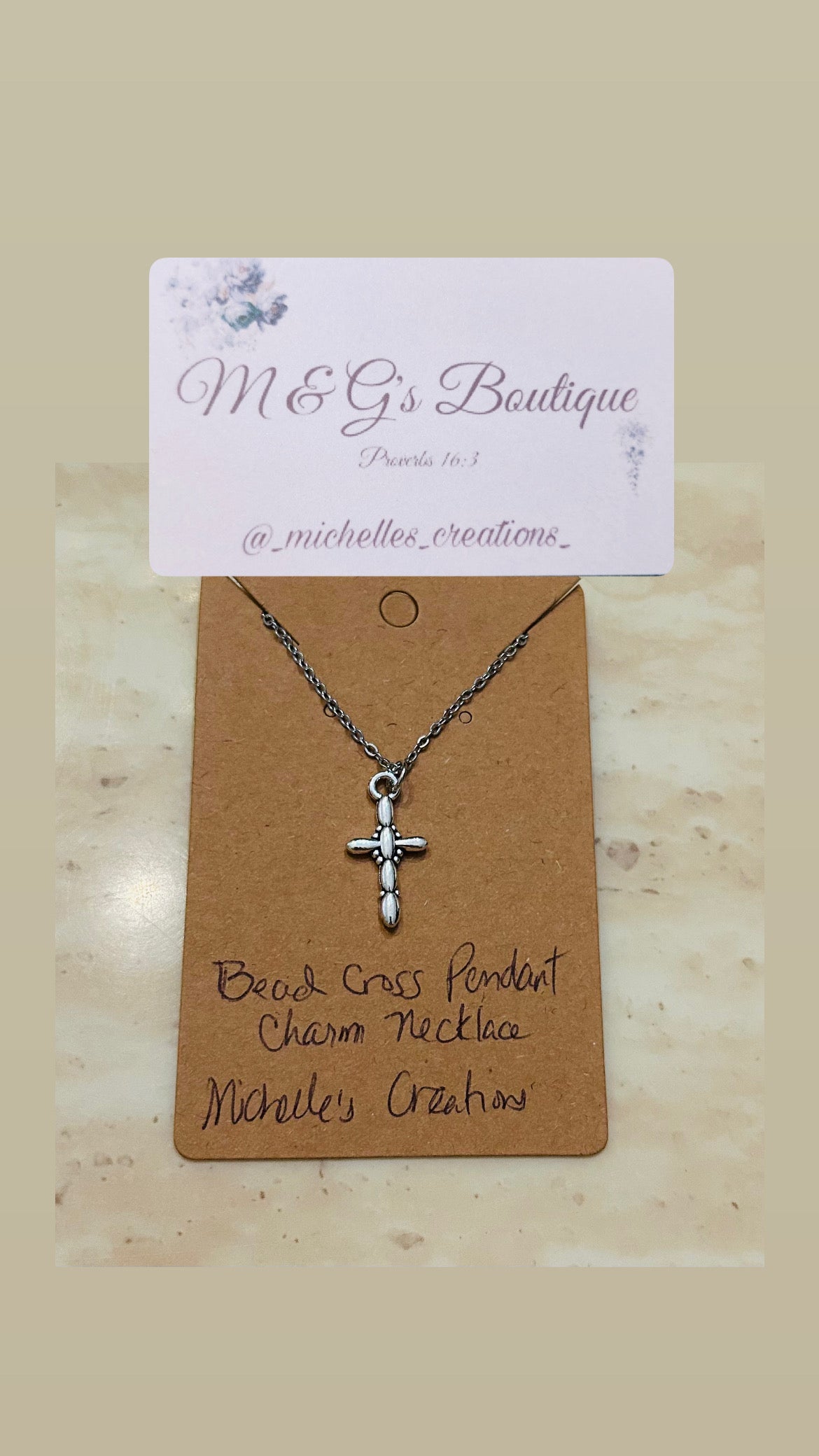 Necklace Bead Cross Pendant Charm Chain