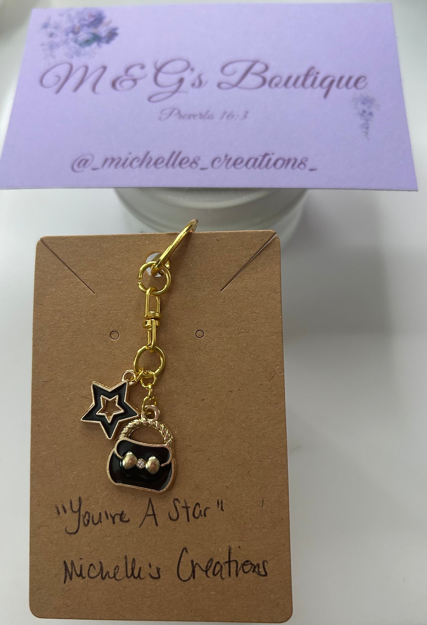 Handmade “You’re A Star” zipper bag keychain.