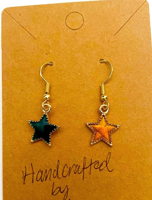 Handcrafted Christmas Stars Mix Match Earrings Drop - Green & Yellow