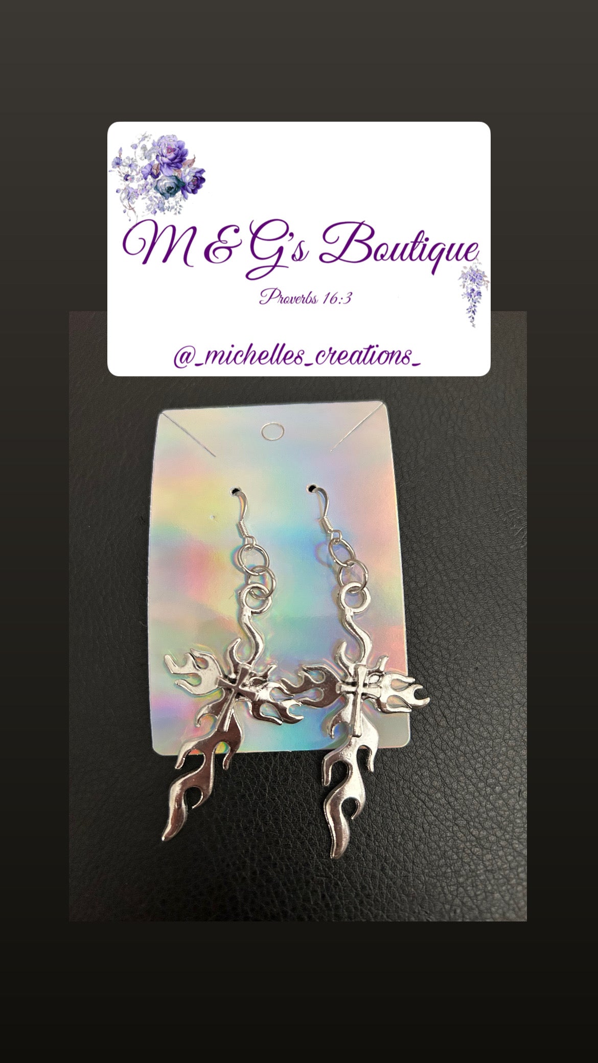 Cutie Creation Flaming Cross Pendant Earrings