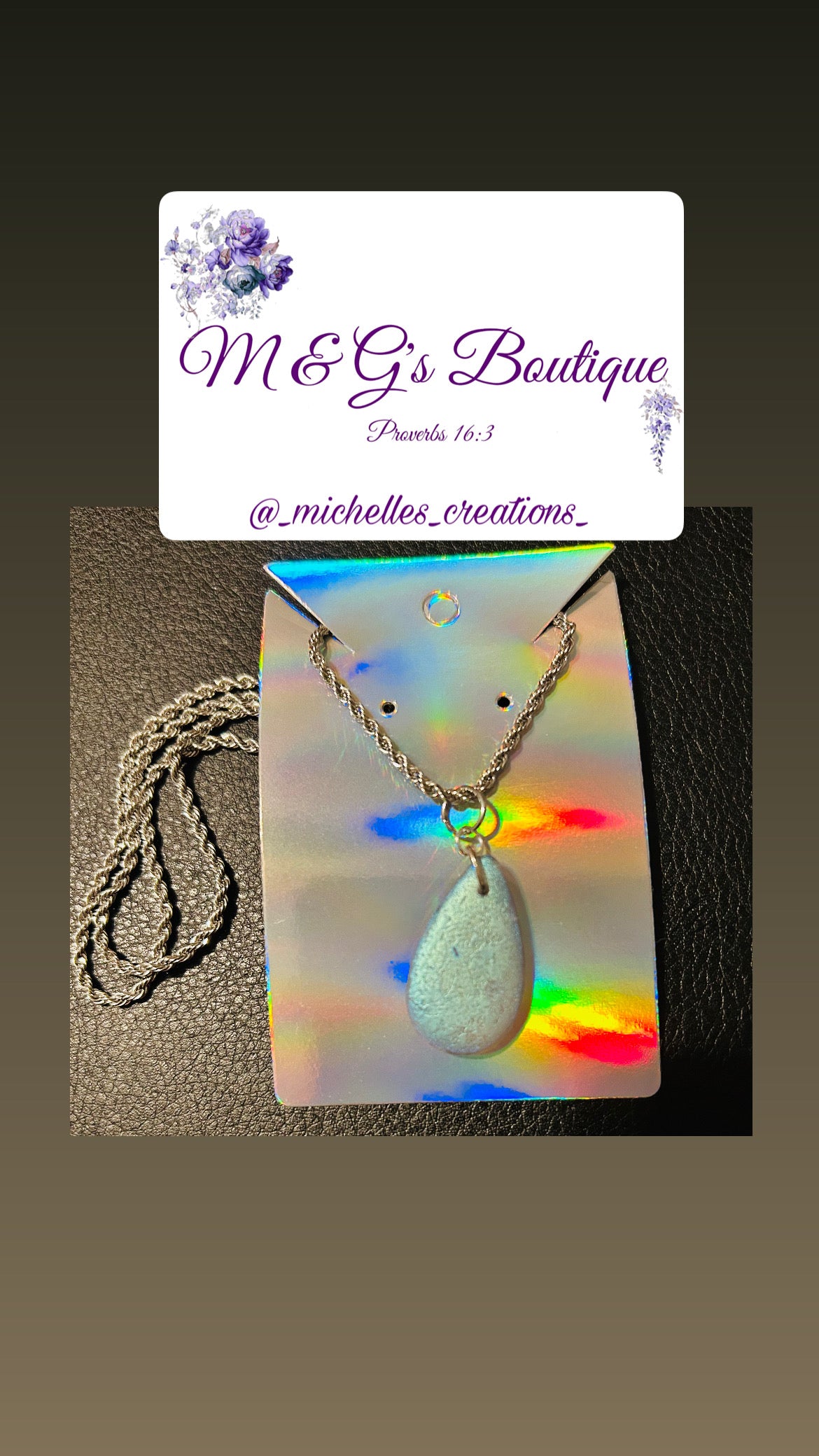 Cutie Creation Glass Platinum Teardrop Charm Pendant Chain