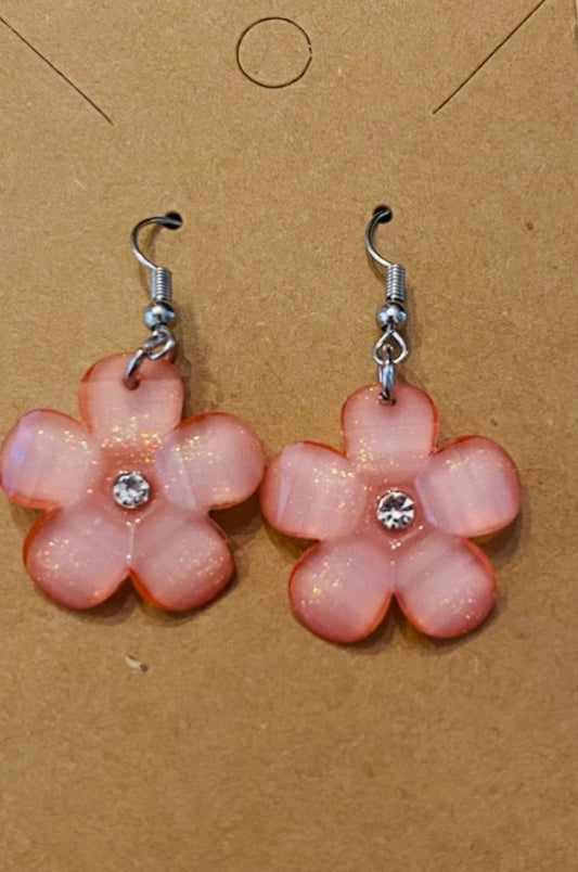 Handcrafted Pink Flower Fashion Drop Earrings