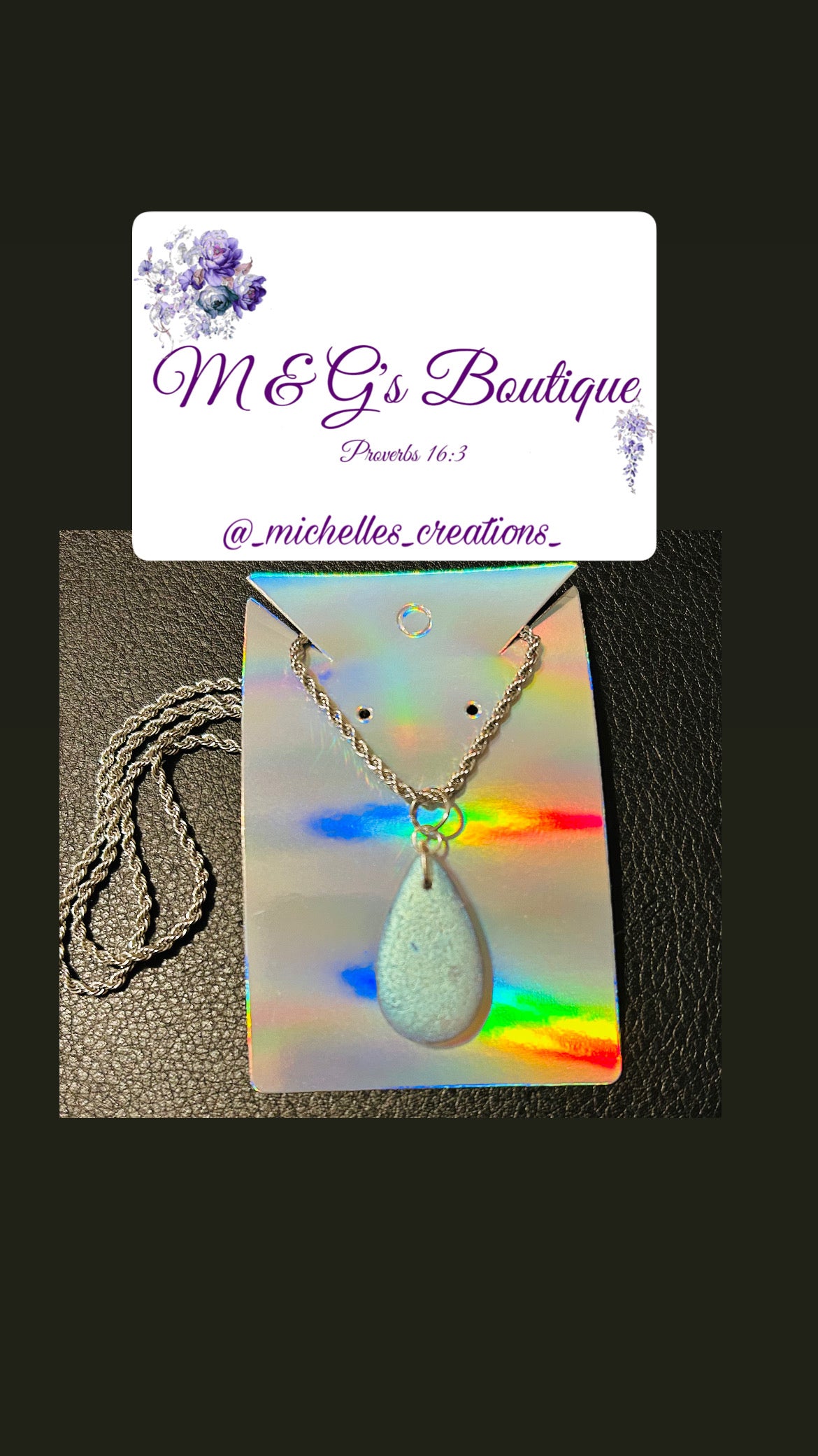 Cutie Creation Glass Platinum Teardrop Charm Pendant Chain