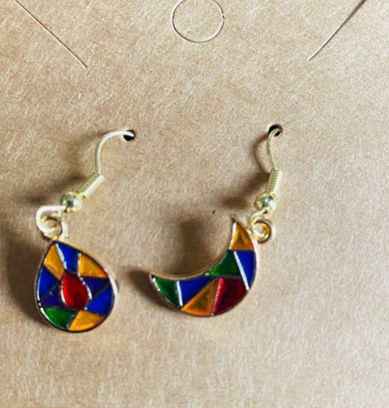 Handcrafted Mosaic Stain Glass Shaped Mix Match Earrings Drop - Multicolored
