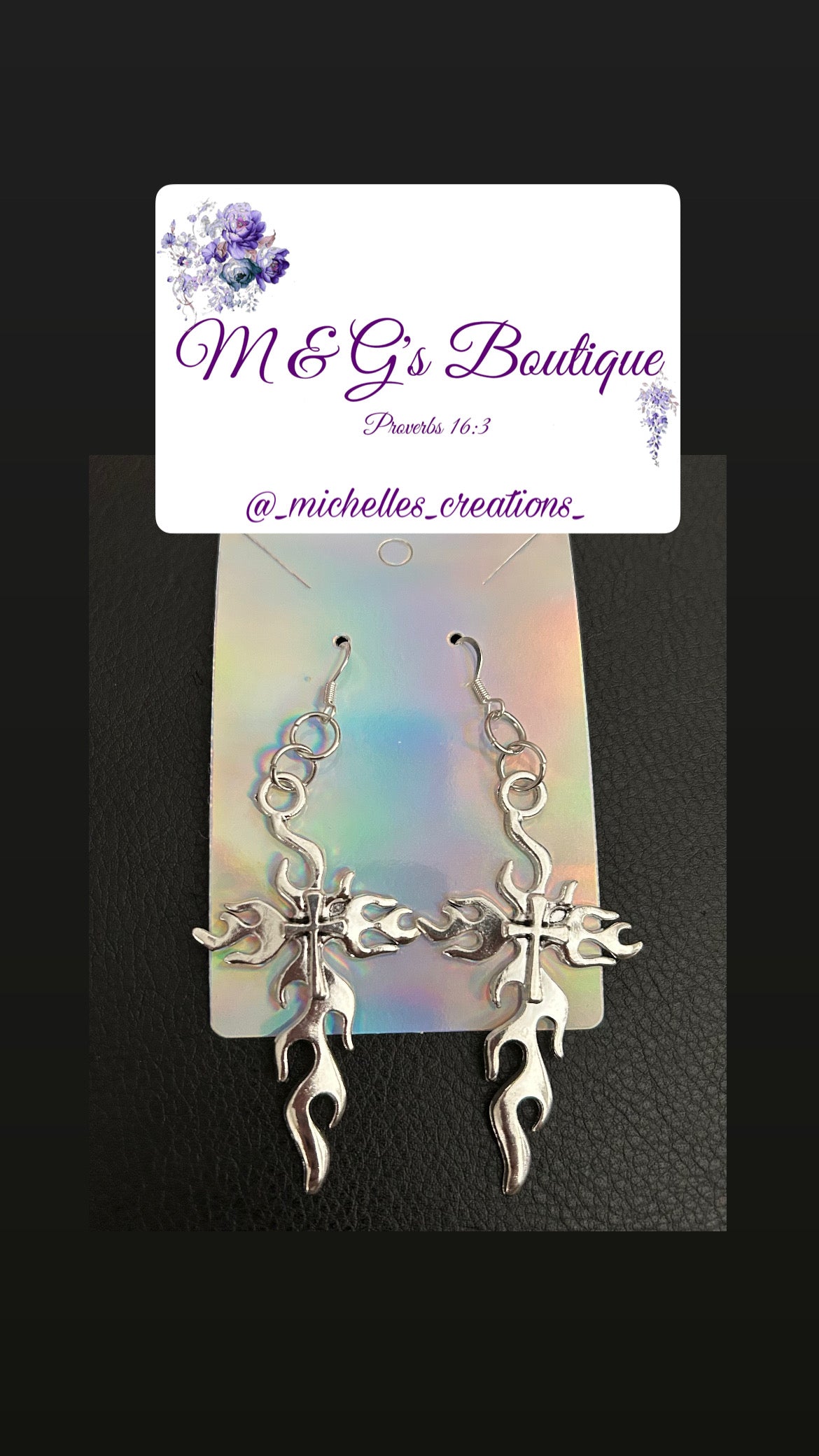 Cutie Creation Flaming Cross Pendant Earrings