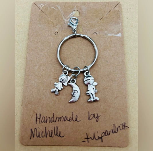 Handcrafted Bag/Zipper Charms “To The Moon And Back” Girl, Moon, Boy silver tone