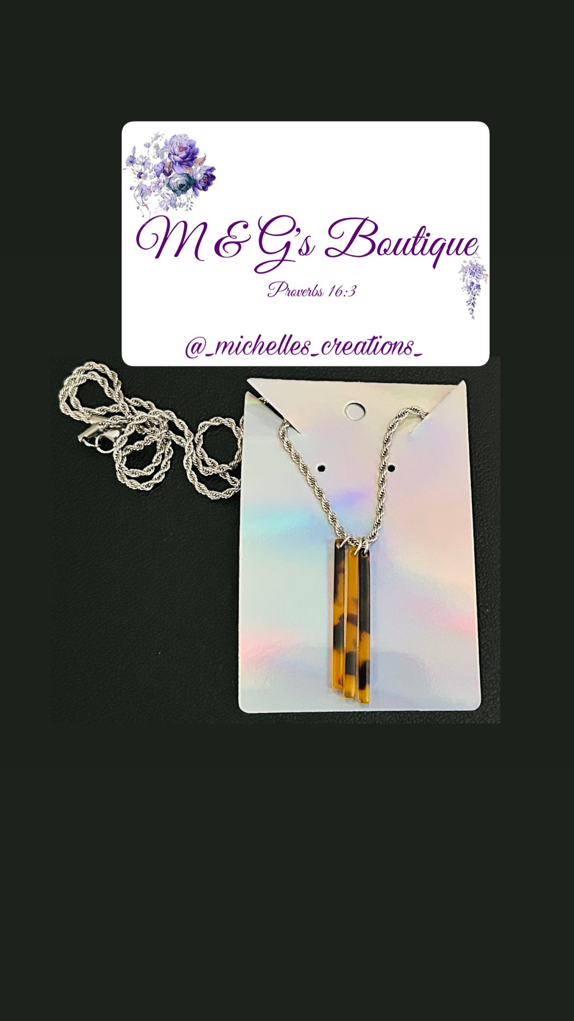 Cutie Creation Triple Tortoise Shell Stick Drops Charm Pendant Chain
