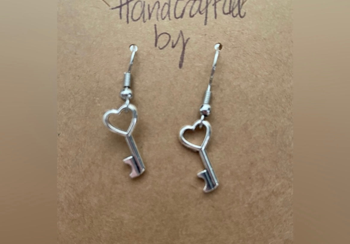 Handcrafted Fashion Mini Silver-tone Key Drop Earrings