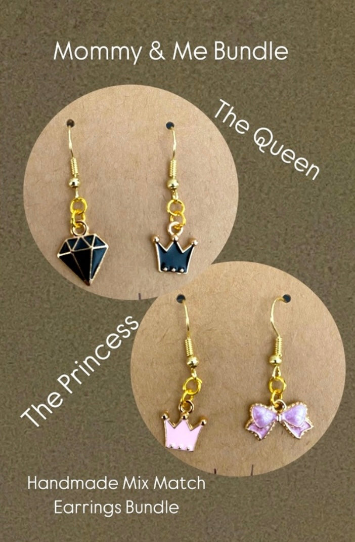 Handmade Mommy & Me Mix Match Earrings “Queen & Princess” 2 pc Bundle
