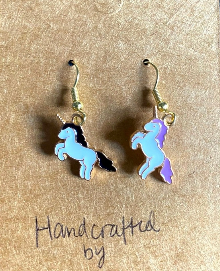 Handcrafted Black and Purple Unicorn Mix Match Earrings Drop